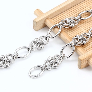 Polished silver stainless steel ball and oval link chain for DIY jewelry making