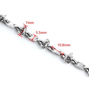 Polished stainless steel coffee bean chain with 10.8mm oval links and 7mm round rings