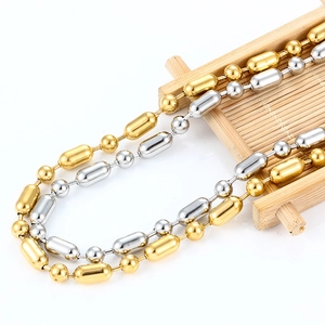 Gold and silver stainless steel ball and barrel chain necklaces with polished finish