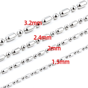 Polished stainless steel ball chain set in 1.5mm to 3.2mm sizes for jewelry making