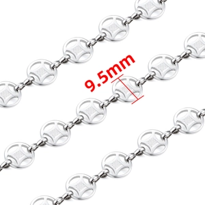 9.5mm stainless steel coin-style cross chain link bracelet with square grid texture