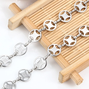 Stainless Steel Ancient Coin Pattern Link Chain For DIY Necklace Bracelet Making Hollow Geometric Decorative Metal Chain Accessory