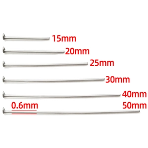 Chiodini a testa piatta 0,6mm in acciaio inox da 15mm a 50mm per creazione gioielli