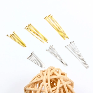 Gold and silver stainless steel flat head pins in three lengths for DIY jewelry making