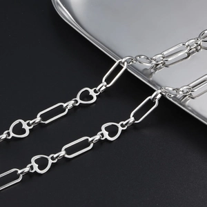 Polished stainless steel heart and oval link chain for DIY necklace and jewelry making