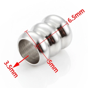 Perle à 3 anneaux en acier inoxydable pour bijoux, longueur 6,5mm et trou de 3,5mm