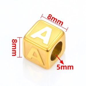 8mm golden titanium steel cube letter A bead with 5mm large hole for DIY jewelry making