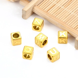 Square gold stainless steel alphabet beads for DIY bracelet making and jewelry design