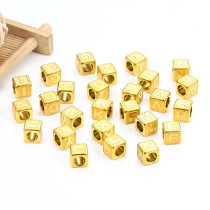 Golden cube alphabet beads made of stainless steel for DIY jewelry making