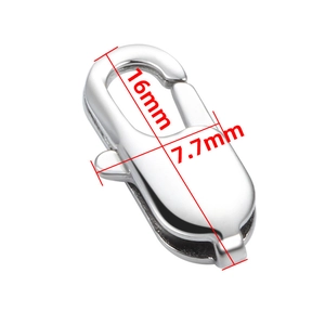 Polished stainless steel lobster clasp detail with 16mm length measurements for DIY jewelry