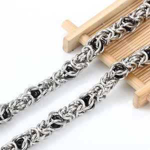 Edelstahl Kehlkette im Byzantinischen Stil mit schwarzen Perlen für Herren und Damen
