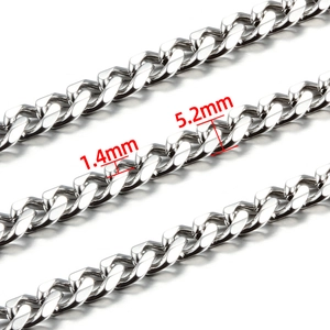 Polished stainless steel curb chain 5.2mm width 1.4mm thickness for DIY jewelry