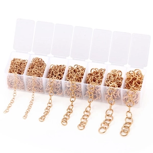 7-grid box set of gold stainless steel jump rings in various sizes for DIY jewelry making