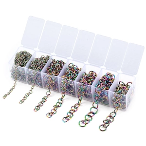 Rainbow stainless steel jewelry accessory set with jump rings in a 7-grid storage box