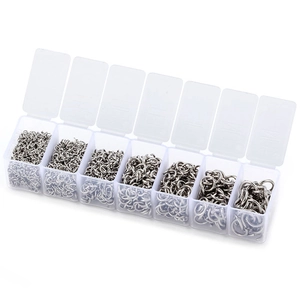 7-grid box with assorted sizes of silver stainless steel jump rings for DIY jewelry