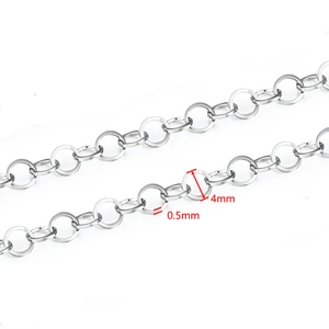 Silver stainless steel circle chain links with 4mm outer diameter and 0.5mm thickness