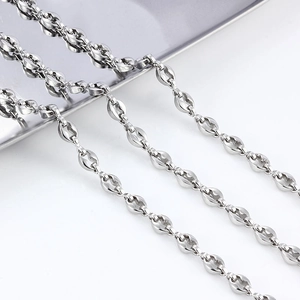 Polished stainless steel coffee bean link chain for DIY necklaces and bracelets