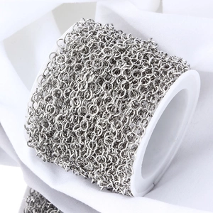 Roll of silver stainless steel small circle link chain for DIY jewelry making and crafts
