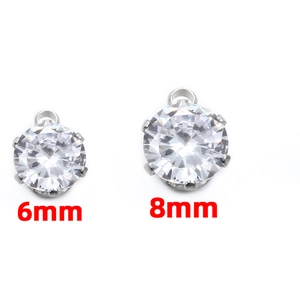 Poliertem Edelstahl-Anhänger mit runden Zirkonia in 6mm und 8mm für DIY-Schmuck