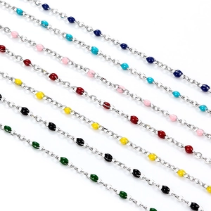 Cadena de Eslabones de Perlas de Acero Inoxidable para Hacer Joyas Colorido Esmalte Epoxi DIY Collar Pulsera Accesorios