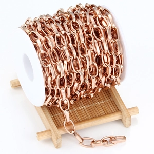 Cadena de eslabones ovalados de acero inoxidable oro rosa en carrete para joyería DIY
