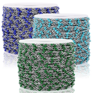 Cadenas de cuentas de acero inoxidable DIY en azul real, celeste y verde oscuro en carretes