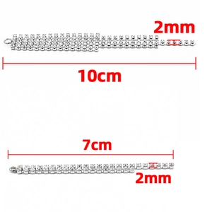 Detail of 2mm silver rhinestone fringe chains for DIY jewelry making in 10cm and 7cm lengths