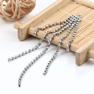 Silver stainless steel tassel pendant with rhinestone chains for DIY earring jewelry