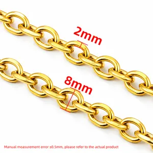 Cadena de eslabones ovalados de acero inoxidable dorado de 8mm con detalles pulidos