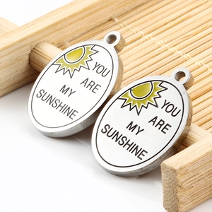 Oval Stainless Steel Sun Pendant Engraved You Are My Sunshine Polished Enamel Charm For DIY Necklace Jewelry Making Supplies