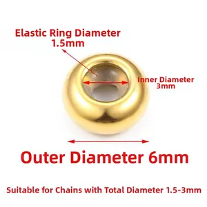 Macro view of 6mm golden stainless steel stopper bead with 1.5mm rubber inner core
