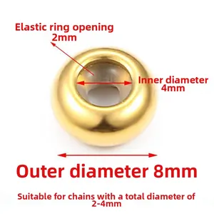 Golden 8mm stainless steel slider stopper bead with silicone insert for 2-4mm DIY chains