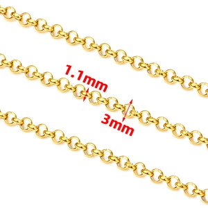 Catene rolo dorate lucide nelle misure 1,1 mm e 3 mm in resistente acciaio inox