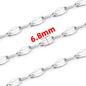 Polished silver stainless steel 6.8mm geometric hexagon link chain for men jewelry