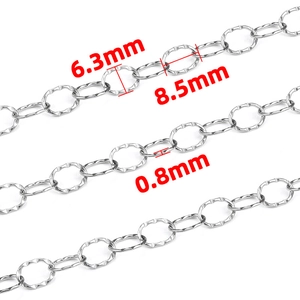 Polished stainless steel 8.5x6.3mm textured oval link chain for DIY jewelry making