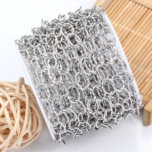 Roll of silver stainless steel oval link chain with textured surface for DIY jewelry making