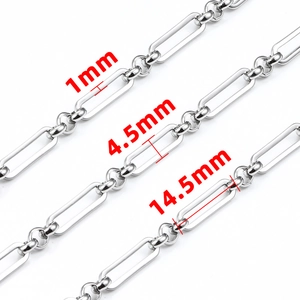 Chaîne trombone en acier inoxydable poli argenté avec fil 1mm et maillon 14,5mm