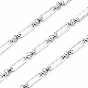 Chaîne trombone moderne en acier inoxydable argenté avec maillons rectangulaires polis pour DIY