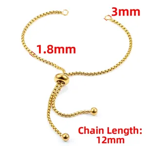 Détail d'une chaîne réglable plaquée or 18 carats pour bijoux DIY d'une largeur de 1,8 mm