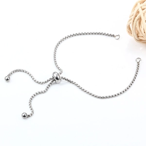 Silver stainless steel box chain bracelet with adjustable slider and small round bead charms