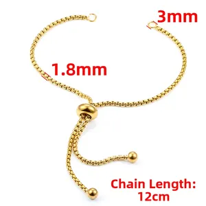 Bracelet ajustable à chaîne maille miroir 1.8mm avec longueur de 12cm en finition or