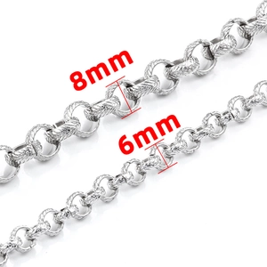 Polished stainless steel round pearl link chain in 6mm and 8mm widths for jewelry DIY
