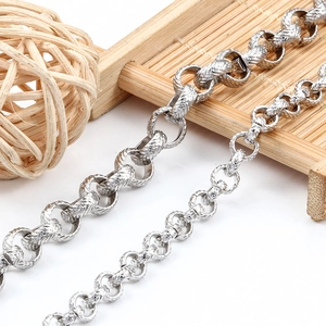 Engraved stainless steel pearl chain necklace with textured and smooth interlocking links