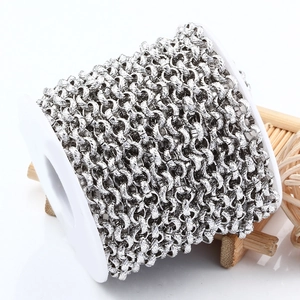 Roll of silver embossed stainless steel chain for DIY jewelry making and necklaces
