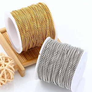 Stainless Steel Curb Chain For DIY Jewelry Making Cuban Link Unfinished Roll For Necklace Bracelet Gold Silver Black
