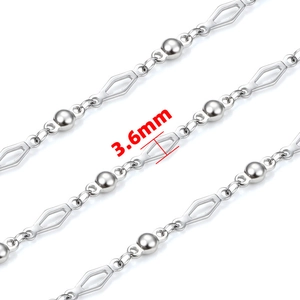 Minimalist 3.6mm stainless steel lantern chain necklace with rhombus and bead design