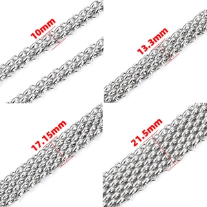 Chaînes gourmettes en acier poli en quatre largeurs de 10mm à 21,5mm pour bijoux DIY