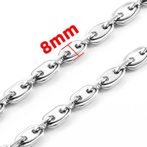 8mm silver stainless steel coffee bean link chain with high-gloss finish for DIY jewelry