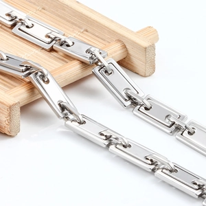 Collier et bracelet à maillons carrés minimalistes en acier inoxydable argenté