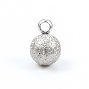 Sparkling silver frosted round ball pendant charm with welded loop for DIY jewelry making